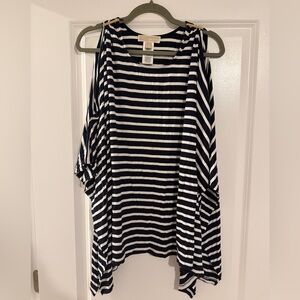Michael Kors Navy and White Striped Cold-Shoulder Blouse